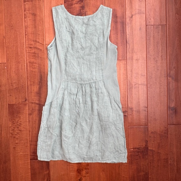 Lungo L'Arno 100% Linen Shift Dress M Lagenlook Italy Sage-Green - Picture 6 of 11